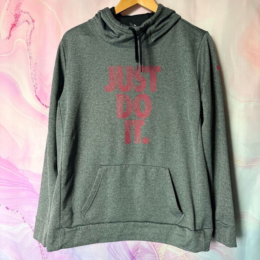 Nike L Just Do It Gray Pink Hoodie Sweatshirt Preppy Sporty Athletic Outdoors